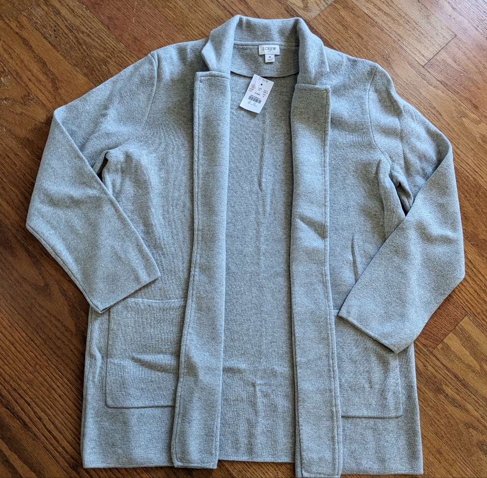 J Crew Open Front Sweater Blazer Heather Dove Sz Medium